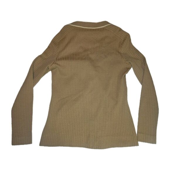 Vtg 50s Tan Ribbed Knit Cardigan Sweater Womens XS V-Neck Button Front Retro - Picture 2 of 7